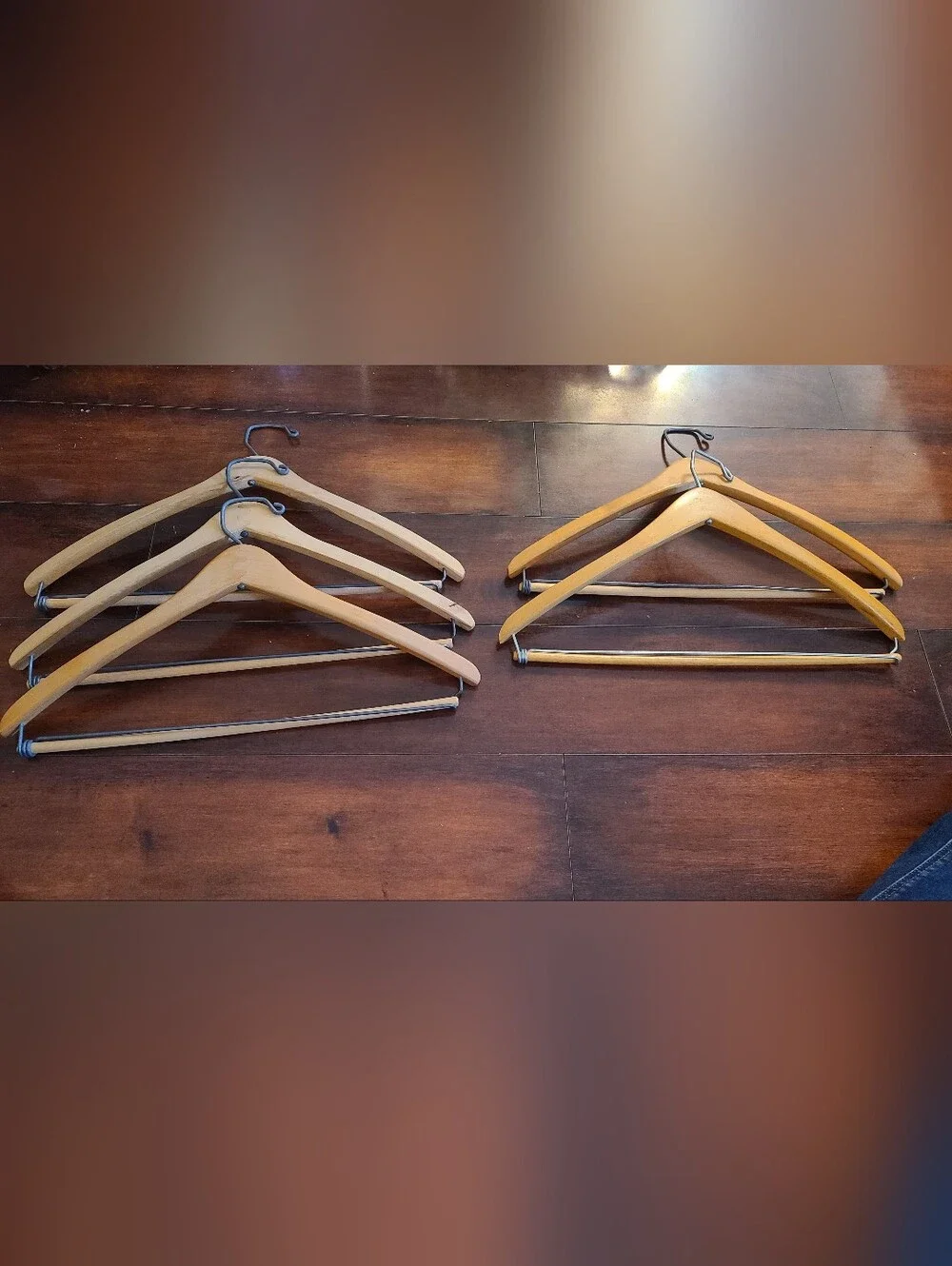 Lot of 5 Vintage Wood Wishbone Suit Hangers - Natural & Varnished Finish